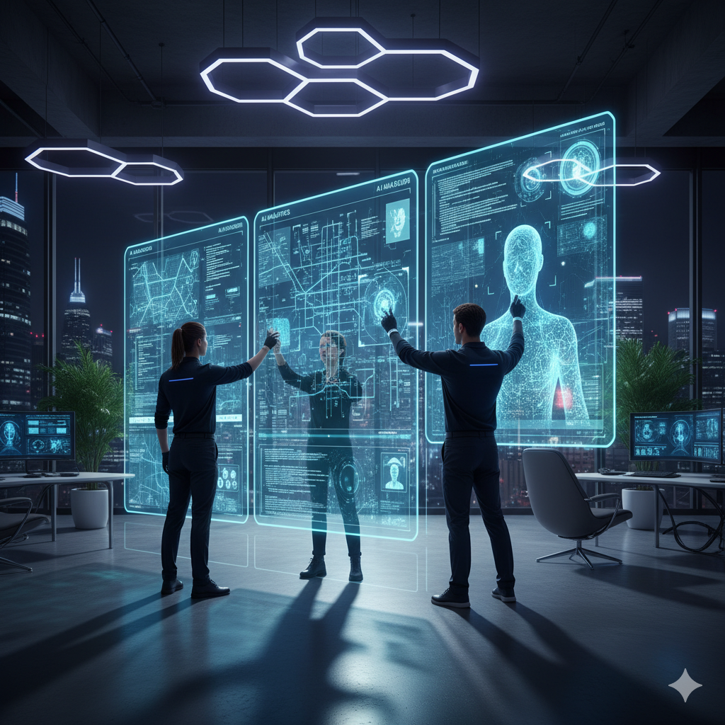 Modern office with a team working